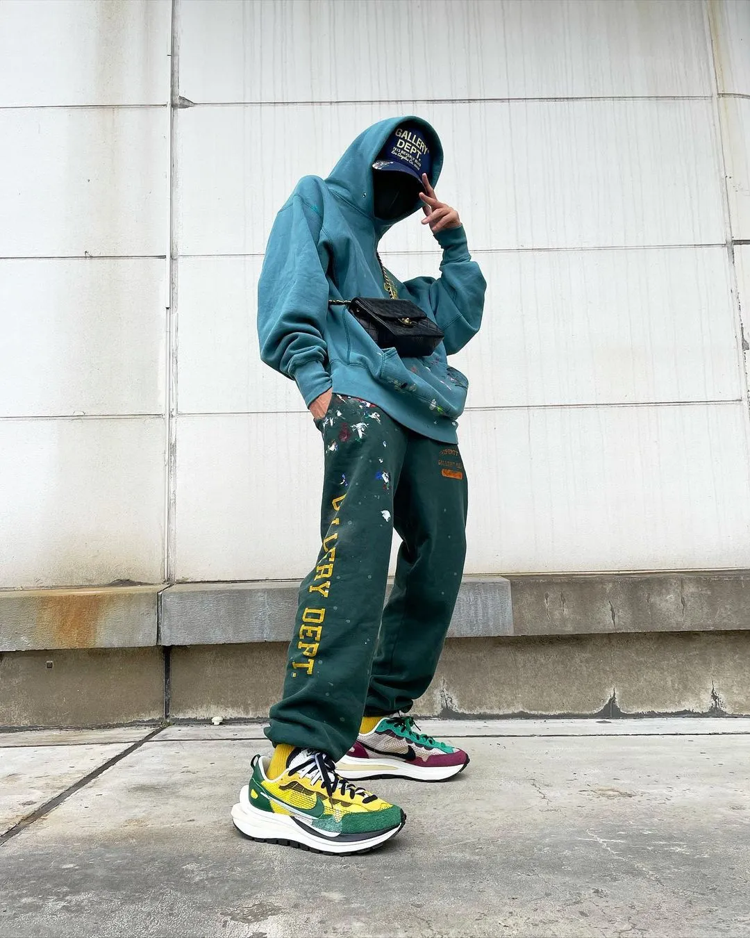 Same style as Bai Jingting Gallery Dept. French Logo Hoodie Splashed ink French basic logo hoodie Vintage splashed ink washed distressed sweatshirt Lake green S-XL